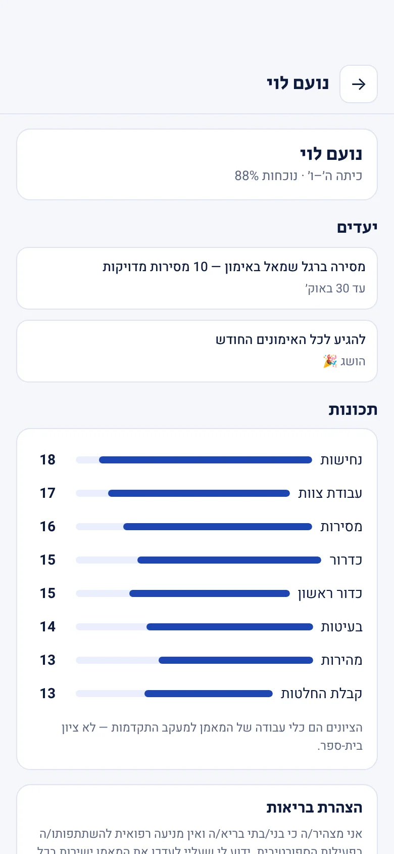 מסך הילד באפליקציה להורים